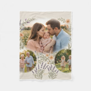 Floral Lavender Accents Family Photo Collage Fleec Fleece Blanket