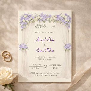 Floral Lavender and Ivory Muslim Nikkah Islamic  Invitation