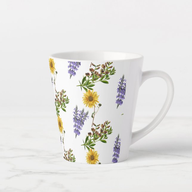 Floral Lavender and Sunflower Pattern Latte Mug (Right)