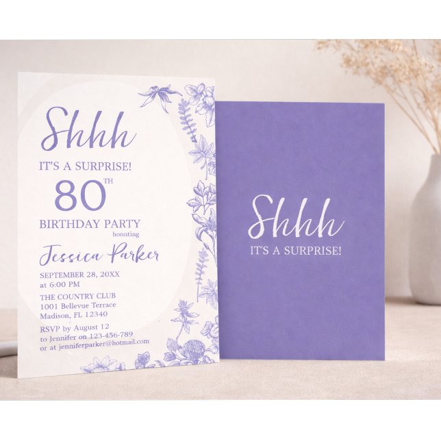 Floral Lavender Blue  80th Birthday Invitation (Creator Uploaded)