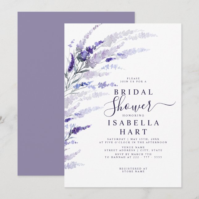 Floral Lavender Botanical Lilac Boho Bridal Shower Invitation (Front/Back)