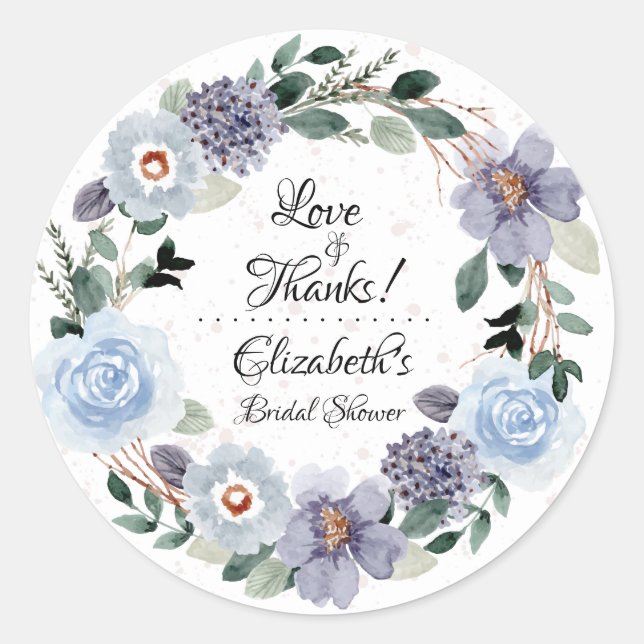 Floral Lavender Bridal Shower Classic Round Sticker (Front)