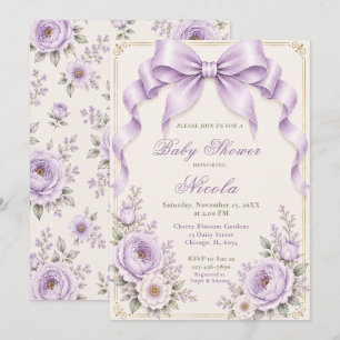 Floral Lavender Coquette Bow Baby Shower Invitation
