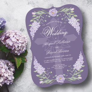 Floral Lavender Frame on Purple Religious Wedding Invitation
