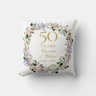 Floral Lavender Garland 50th Anniversary Photo Cushion