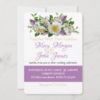 Floral Lavender Gold & White Flowers With Ring Invitation