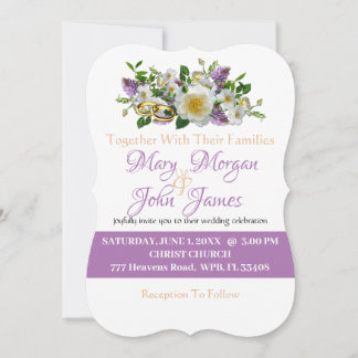 Floral Lavender Gold & White Flowers With Ring Invitation