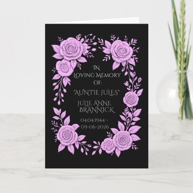 FLORAL LAVENDER. IN LOVING MEMORY KEEPSAKE,  CARD (Front)