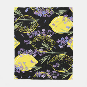 Floral Lavender Lemons Vintage Illustration Fleece Blanket