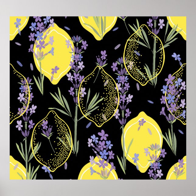 Floral Lavender Lemons Vintage Illustration Poster (Front)