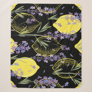 Floral Lavender Lemons Vintage Illustration Sherpa Blanket