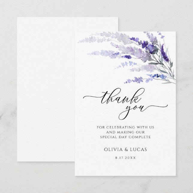 Floral Lavender Lilac Botanical Wildflower Wedding Thank You Card (Front/Back)