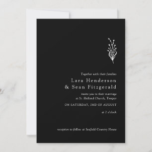 Floral Lavender Modern Minimalist Black and White Invitation