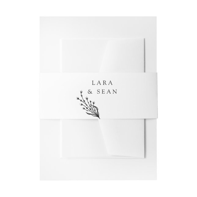 Floral Lavender Modern Minimalist Black and White Invitation Belly Band (Front Example)