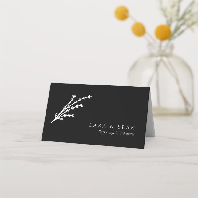 Floral Lavender Modern Minimalist Black and White  Place Card (Front)