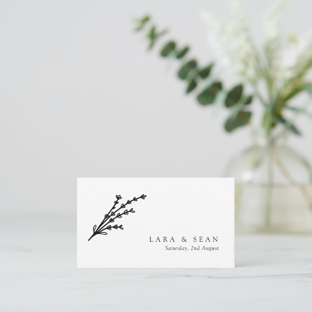 Floral Lavender Modern Minimalist Black and White  Place Card (Standing Front)