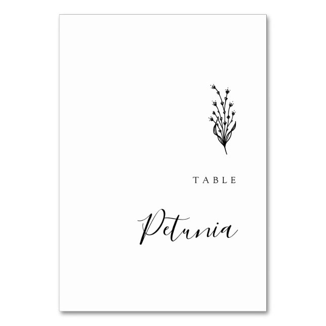Floral Lavender Modern Minimalist Black and White Table Number (Back)