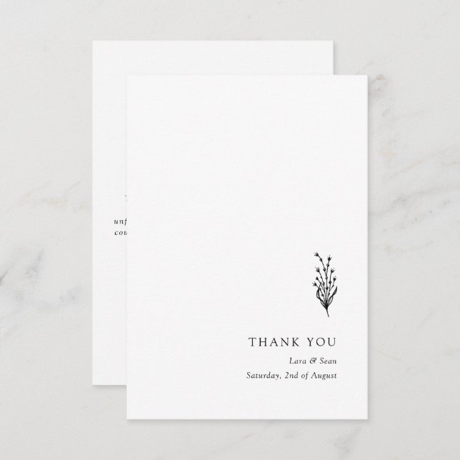Floral Lavender Modern Minimalist Black and White  Thank You Card (Front/Back)