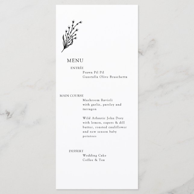 Floral Lavender Modern Minimalist White and Black Menu (Back)
