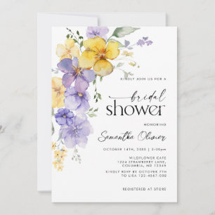 Floral Lavender Purple Golden Bridal Shower Invitation