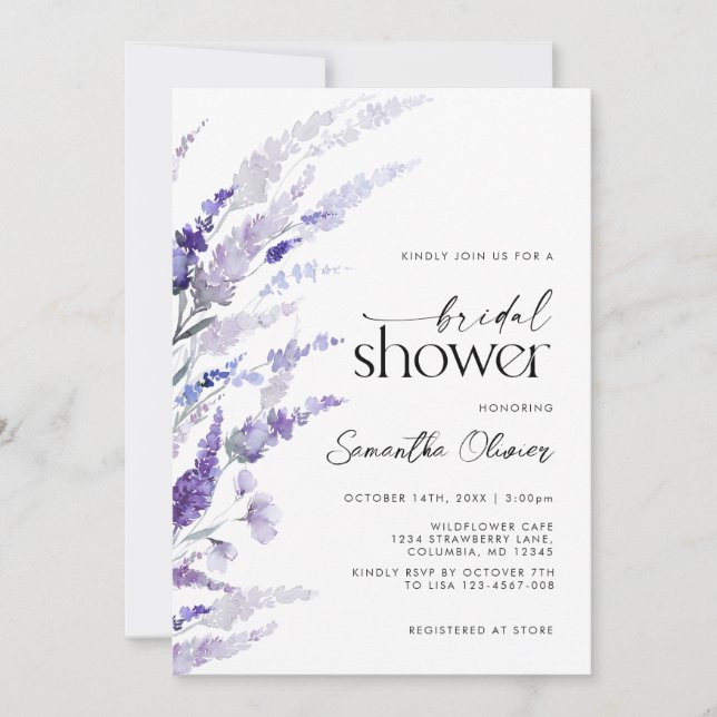 Floral Lavender Purple Modern Garden Wedding Invitation (Front)