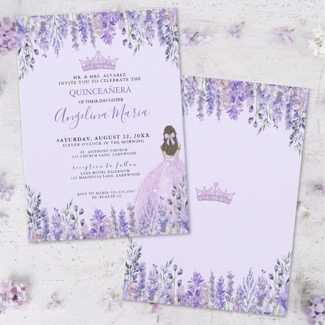 Floral Lavender Purple Quinceanera Invitation (Floral Lavender Purple Quinceanera Invitation)