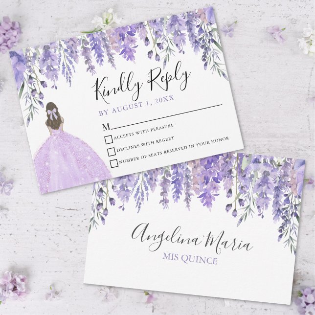 Floral Lavender Purple Quinceanera RSVP Card (Floral Lavender Purple Quinceanera RSVP Card)