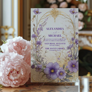 Floral lavender purple watercolor wedding invitation