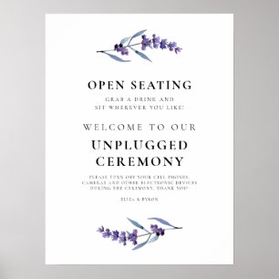 Floral Lavender Unplugged Ceremony & Open Seating Poster