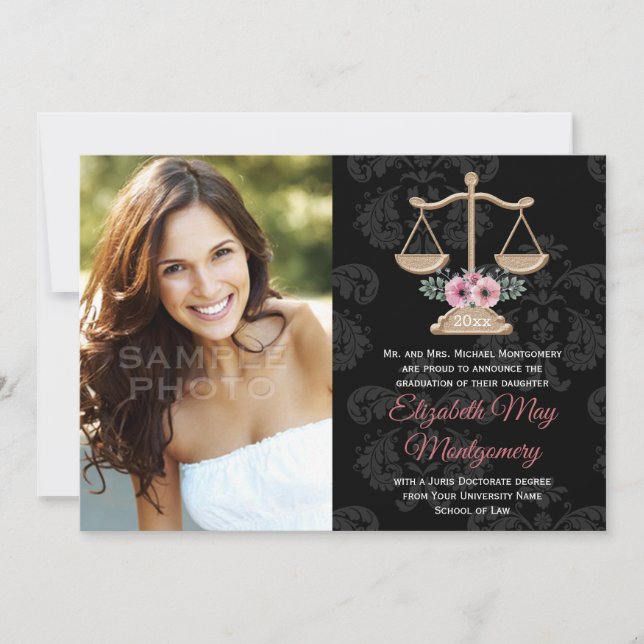 Floral Law School Graduation Photo Announcement (Front)