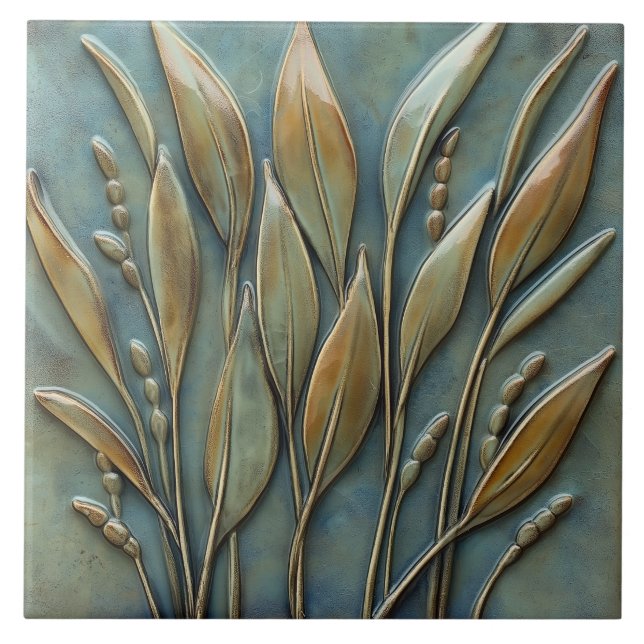 Floral & Leaf Botanical Faux Relief  Tile (Front)