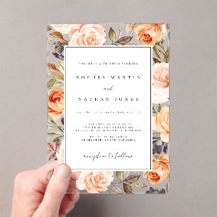 Floral Leaf Burnt Orange Modern Clear Wedding Acrylic Invitations