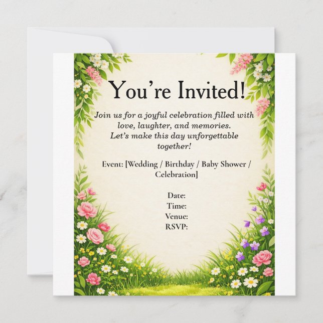 Floral Leaf & Grass Invitation Card  (Front)