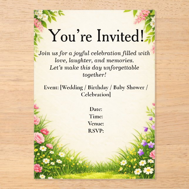 Floral Leaf & Grass Invitation Card  (Front)