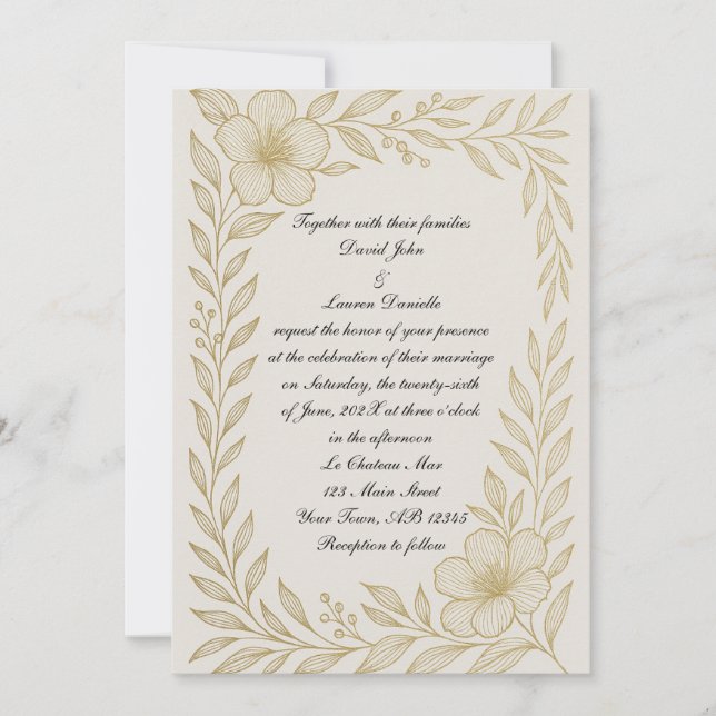 Floral Leaf Photo Wedding Invitation (Front)