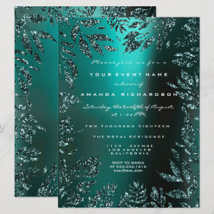 Floral Leafs Framed Glitter Teal Aquatic Formal Invitation