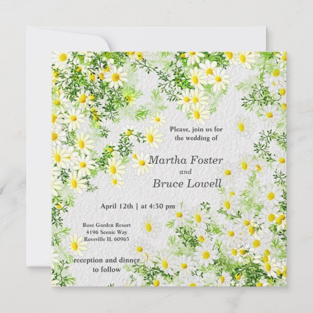 Floral,  leaves and white daisies  Invitation (Front)