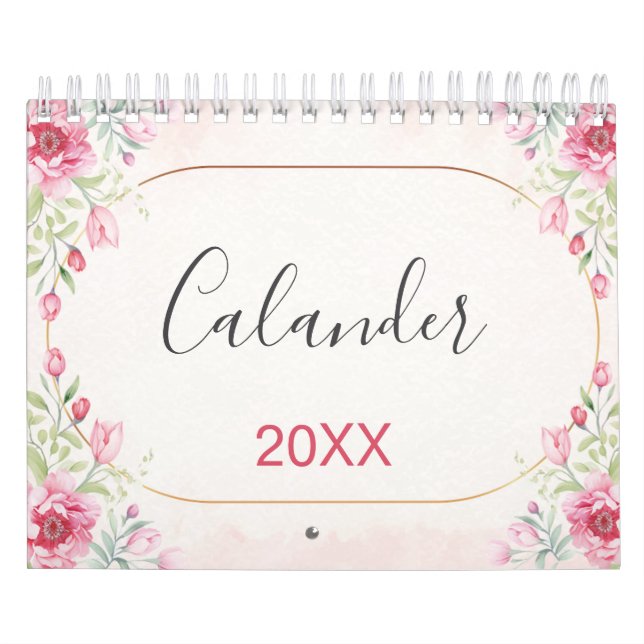 Floral, Leaves Gold Design Calendar (Cover)