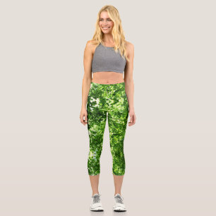 Floral leaves green capri leggings