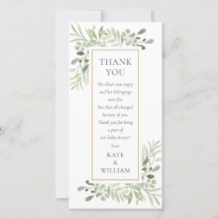 Floral Leaves Greenery Baby Shower Poem Thank You Card