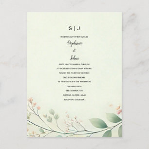 Floral Leaves Monogram Sage Green Beige Wedding Postcard