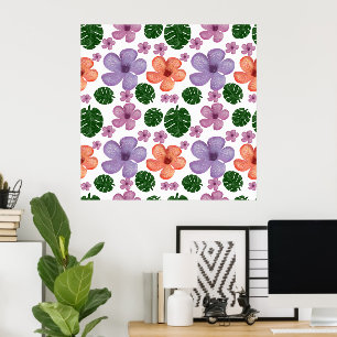 Floral Leaves Pattern Aesthetic Seamless Botanical Poster