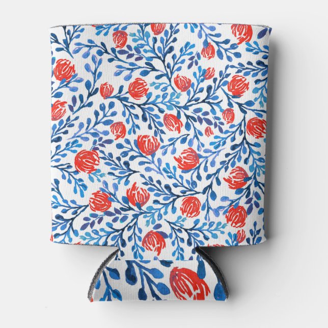 Floral Leaves: Seamless Nature Pattern Can Cooler (Front)