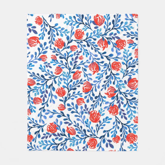 Floral Leaves: Seamless Nature Pattern Fleece Blanket (Front)
