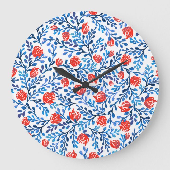 Floral Leaves: Seamless Nature Pattern Large Clock (Front)