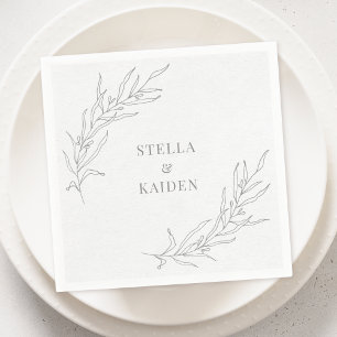 Floral Leaves Sketch Simple Elegant Modern Drawing Napkin