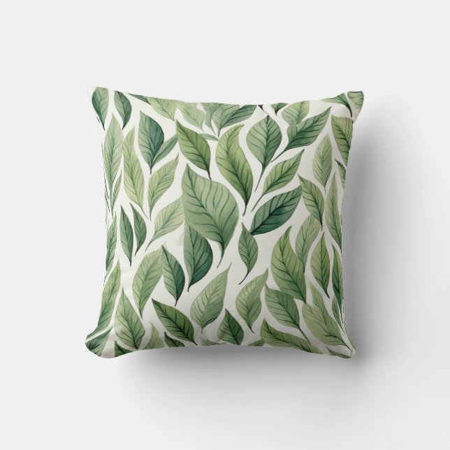 Floral Leaves with A Solid Green Back Design Cushion (Front)