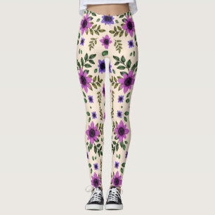 Floral leggings featuring purple and pink flowers