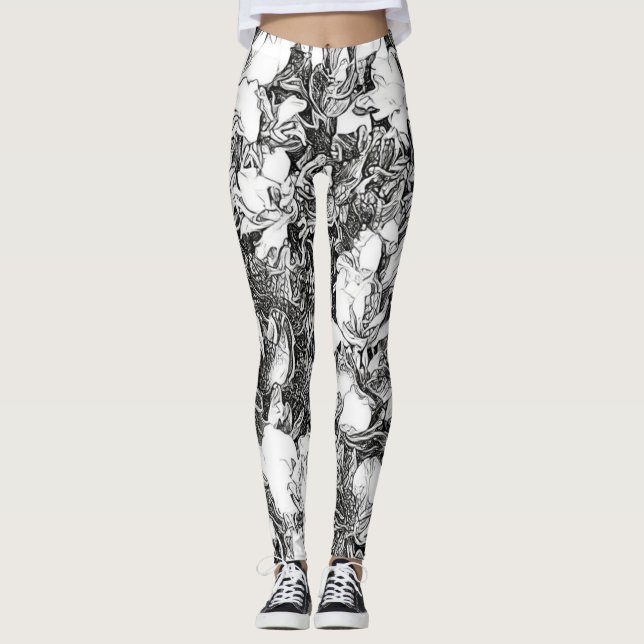 Floral Leggings with Pen Effect (Front)