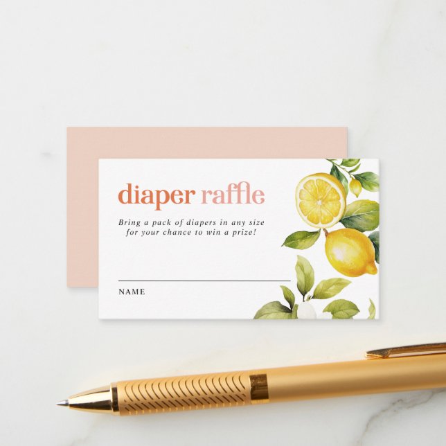 Floral Lemon | Baby Shower Diaper Raffle Ticket Enclosure Card (Front/Back In Situ)